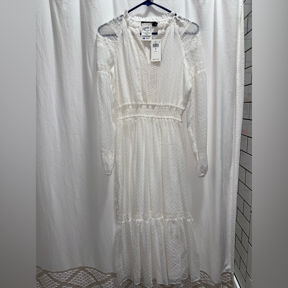 Lauren Ralph Lauren White Ruffled Tiered Gown with Bishop Sleeves